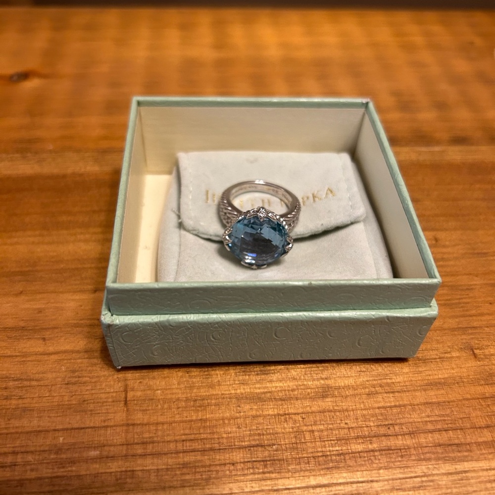 Judith Ripka Blue Quartz Sterling Silver Ring Size 7